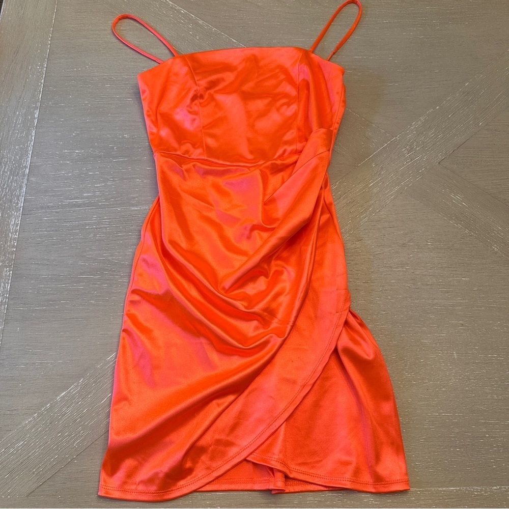 Honey and Rosie Neon Orange Ruched Mini Dress Baddie Hot Girl Style TS12 Vibes 🧡